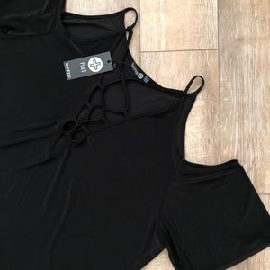 Boohoo Curve Cold Shoulder Lace Up Top